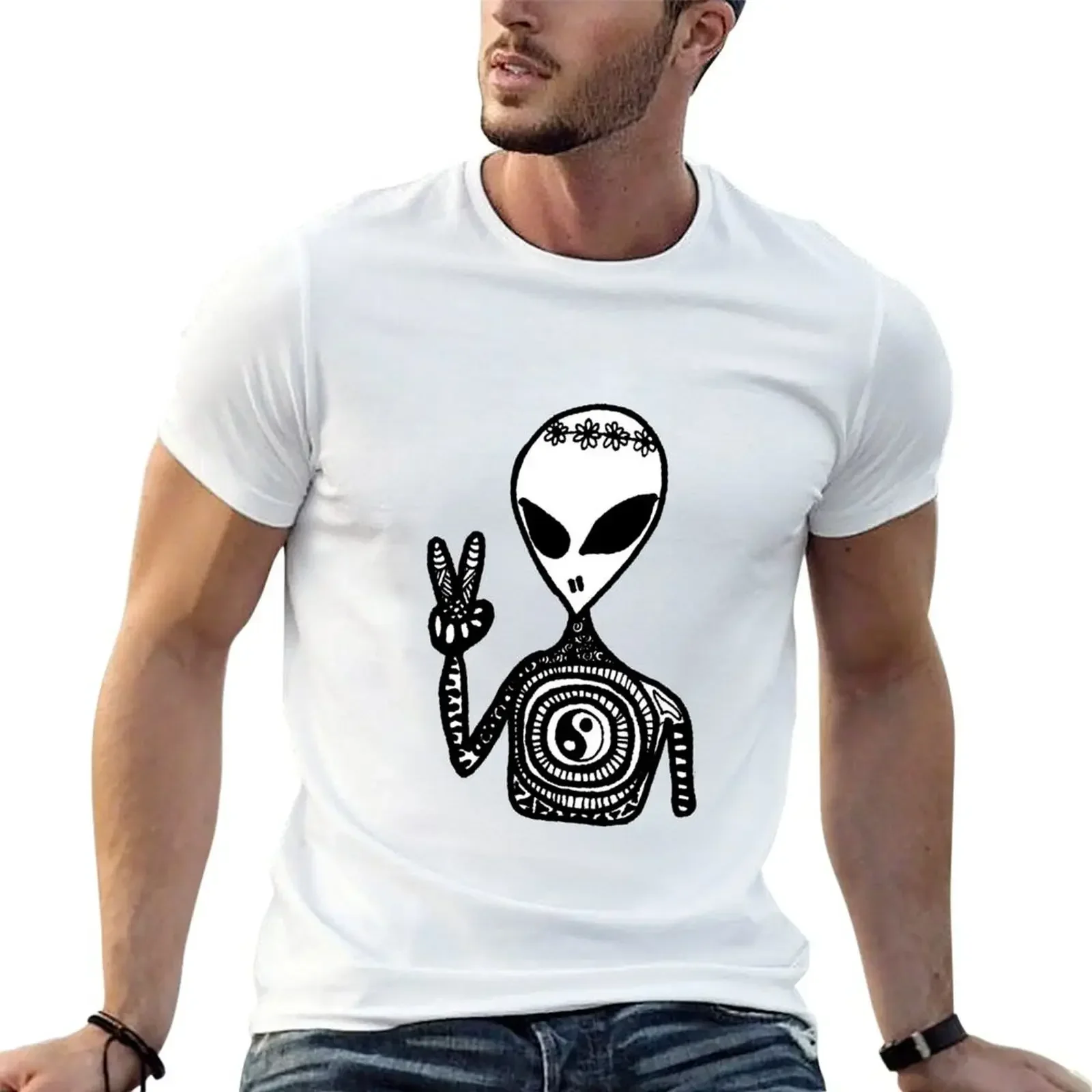 Hippie Alien Zentangle T-Shirt shirts graphic oversized t shirt boys animal print vintage t shirt men