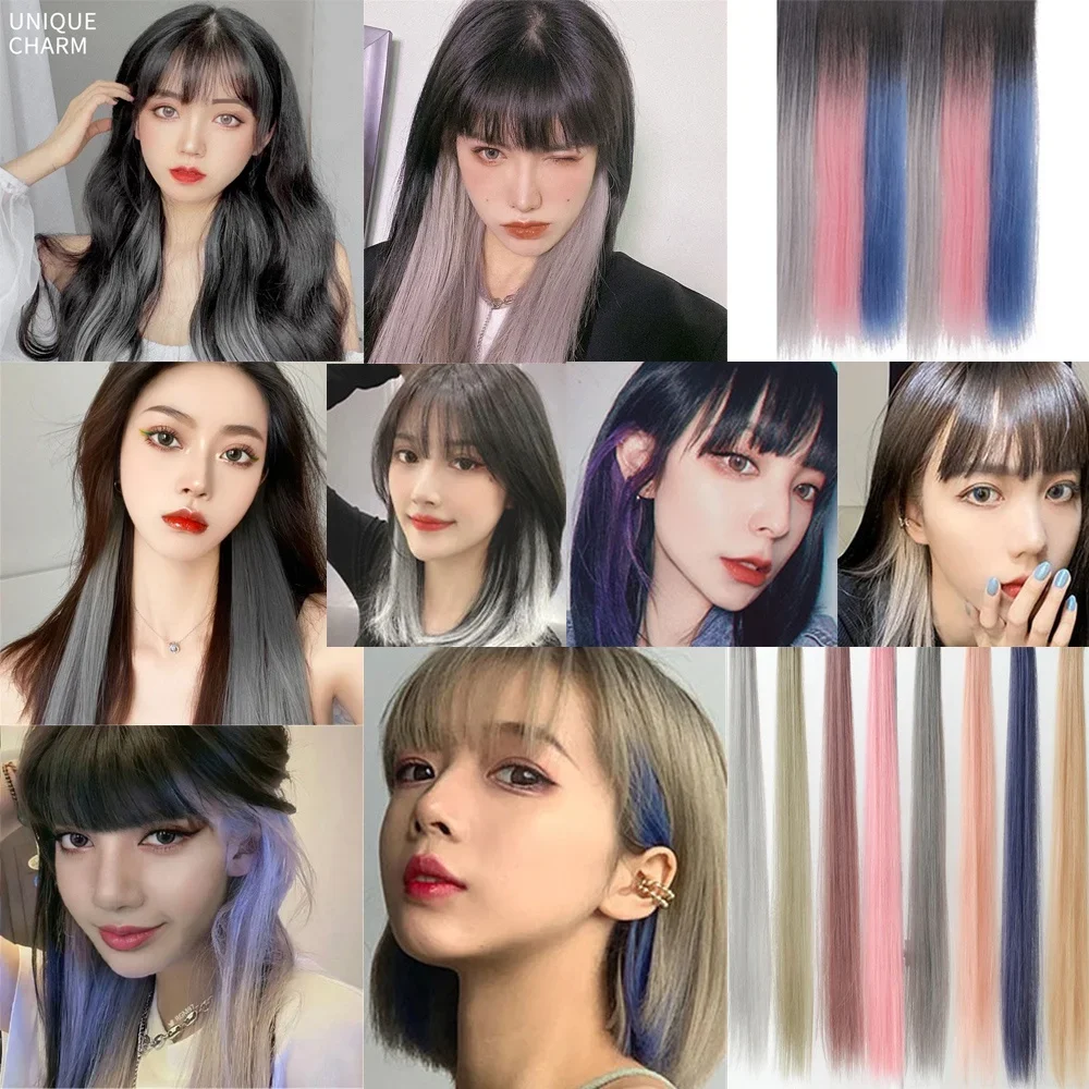

synthetic wig 1Pcs Gradient Color Hanging Ears Dyeing Wig Clip Highlighting Simulation Fashion Women Ladies Long Straight