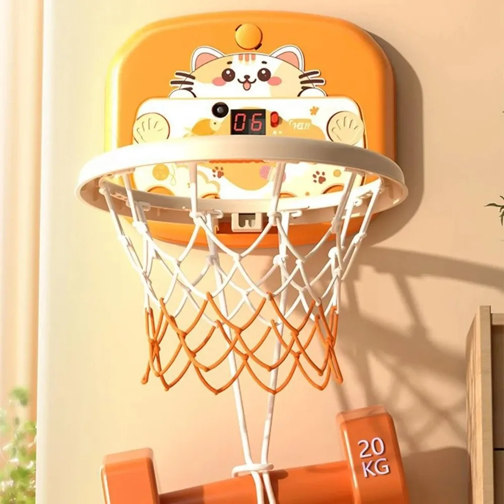 Foldable Baby Basketball Set Scorable Scoreboard Cartoon Animal Mini Basketball Hoop No-Drill Installation Inflatable Ball
