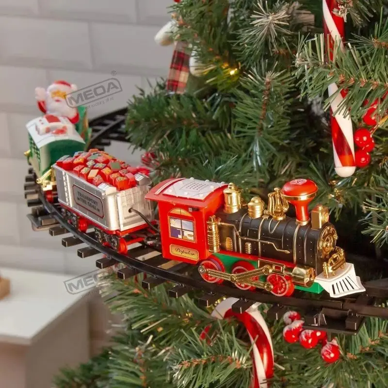 Set di locomotiva a vapore per treno ferroviario di natale classico con guida elettrica leggera e sonora giocattoli per bambini regalo per la decorazione dell'albero di natale