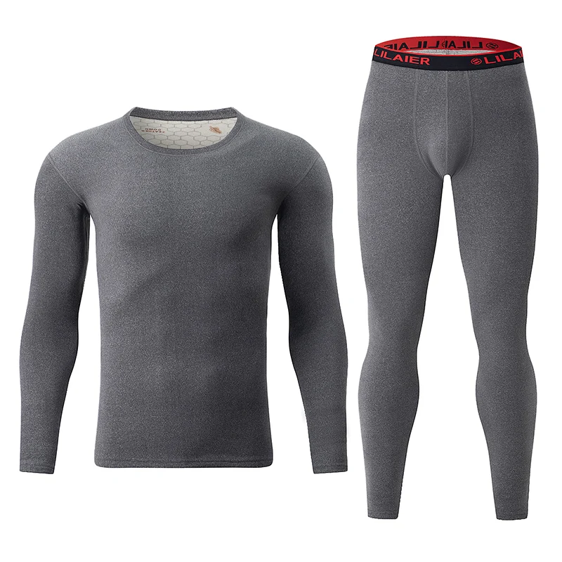 

2-Piece Men's Warm Suit Solid Color Round Neck Autumn And Winter Youth Thick And Comfortable Casual Plus Size Trendy Interior