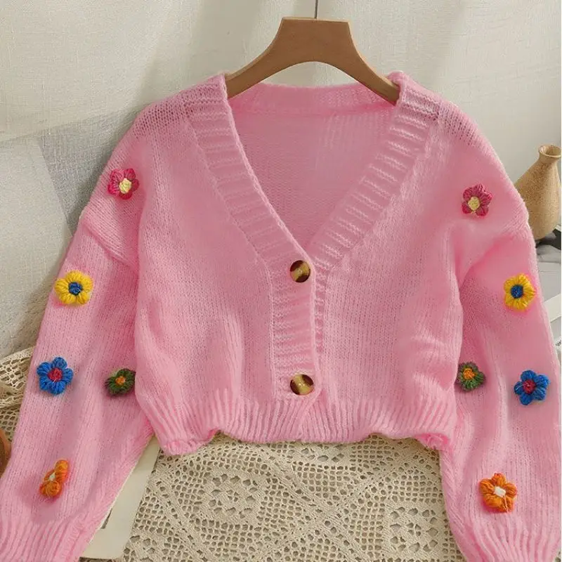 Spring Autumn Womens Embroidered Flowers Cardigan Thin Sweater