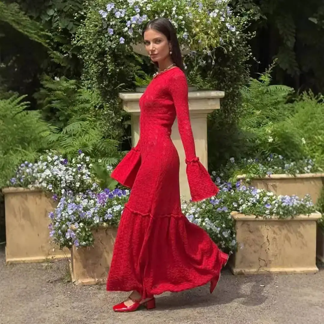 فستان طويل مثير مفرغ المرقعة كشكش شير الروسية محبوك فستان Kpop sexys 2025 فستان صيفي رداء Vestido المرأة أنيقة #1