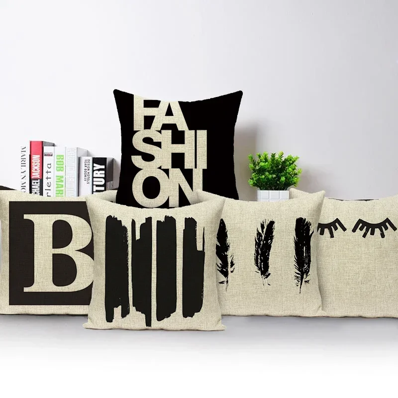 Throw Pillows Cover Case Black White Alphabet Letters Stripes Cushion Cover Throw Pillows Case for Chair Seat Cojines Home Decor