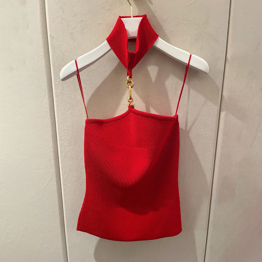 Spring 2026 new trendy lingerie-style neckless sexy halter-neck short-sleeved knitted blouse for cool girls women clothes y2k