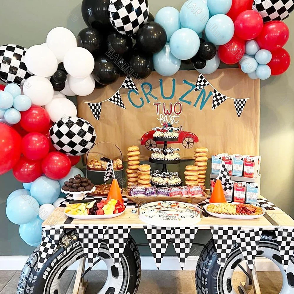 Race Car Theme Balloon Garland Arch Kit With 30inch Black Number Balloon Matte Red Blue Balloons Boy's Birthday Party Decor