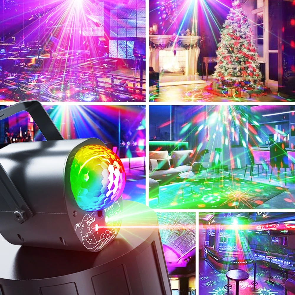 3- in-1 Party Lights Disco Ball Lights Stage Lights Sound Activated With Remote Control For Christmas Wedding Home Decoration