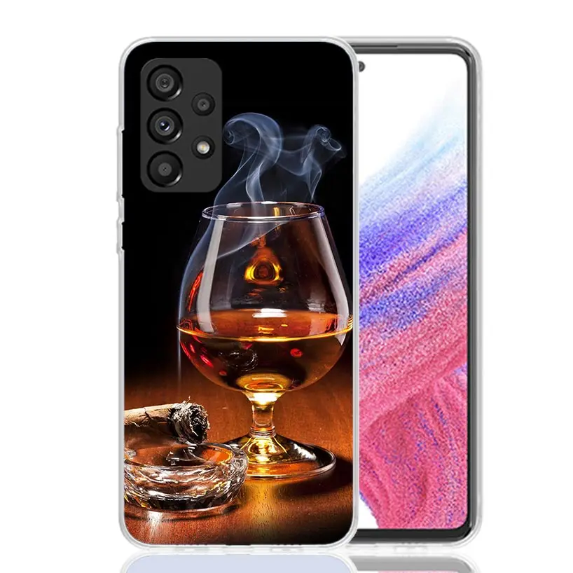 Cigar Whiskey Ice Drink Phone Case For Samsung Galaxy A15 A55 A25 A35 A14 A54 A24 A34 A13 A53 A23 A33 A12 A52 A22 A32 A05S A04S