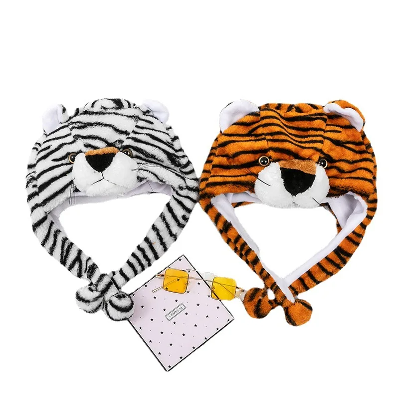 Children Adult Cartoon Cap Kindergarten Parent-Child Props Tiger Head Cover Plush Animal Hat Bonnets for Men Women Boys Girls