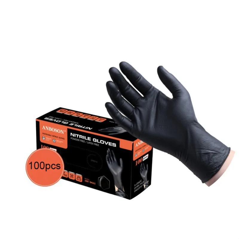 100Pcs Disposable Black Nitrile Gloves Powder-free Latex Gloves for Medical Use Cooking Cleaning and Food Preparation Gloves