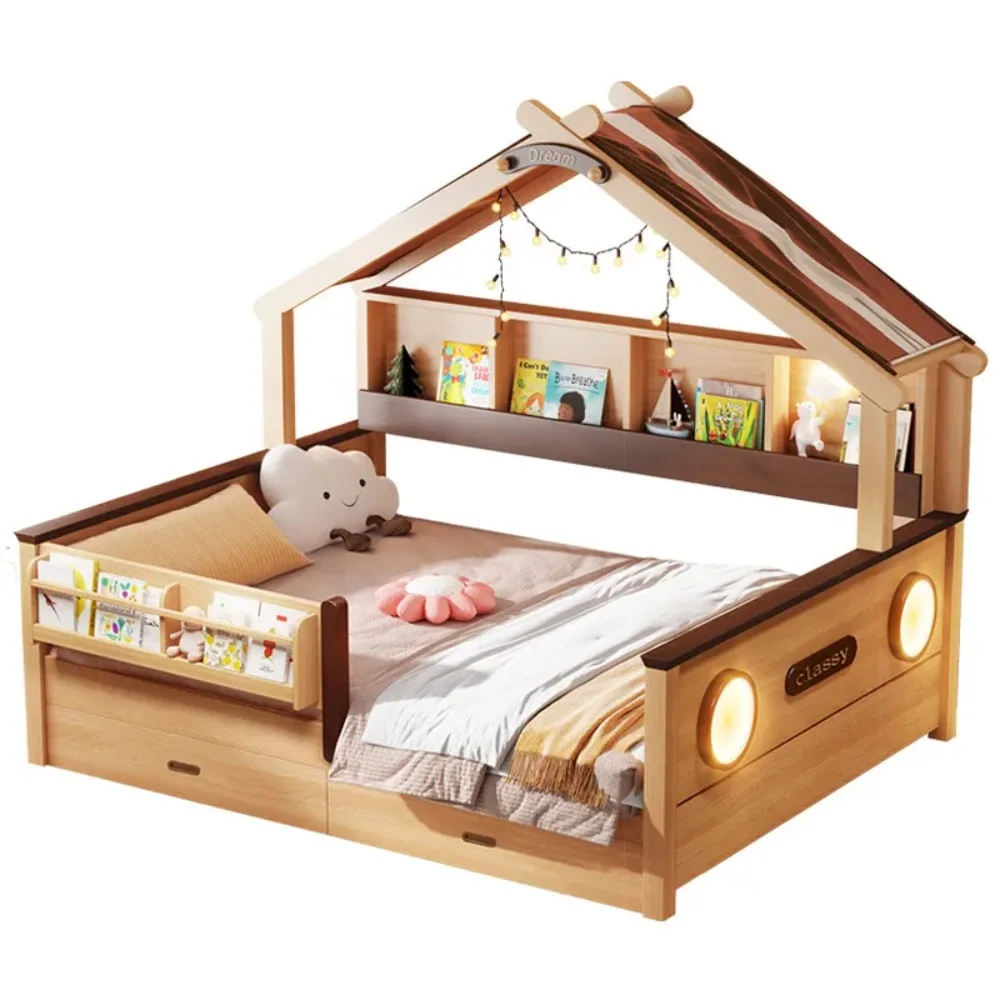 

Children's tree house bed integrated space saving bed with guardrail double tatami girl princess mother