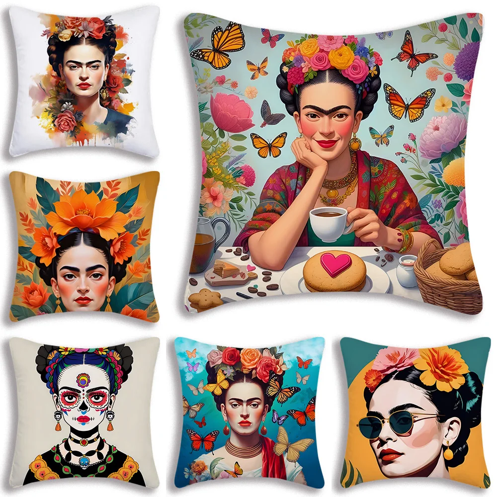 Pillow Covers Art F-Frida K-Kahlo Cartoon Sofa Decorative Home Double-sided Printing Short Plush Cute Cushion Cover