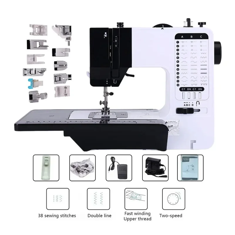 Sewing Machine Portable Mini Handy Replaceable Presser Foot 38 Stitches Overlock Knitting Start Button Electrec With Pedal Table