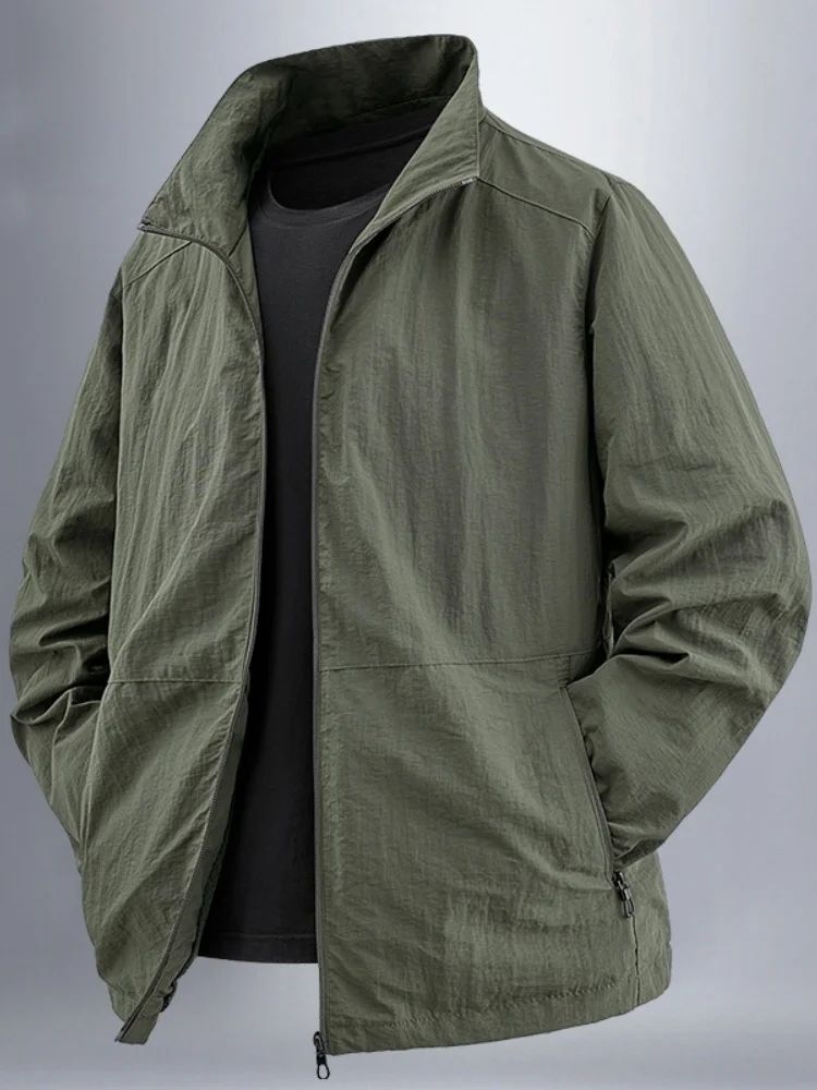 

Men's Casual Loose Fit Jaet Coat Spring Autumn Seasonal No Hat Stand Collar Anti-Water Breathable Sweat ng Windproof