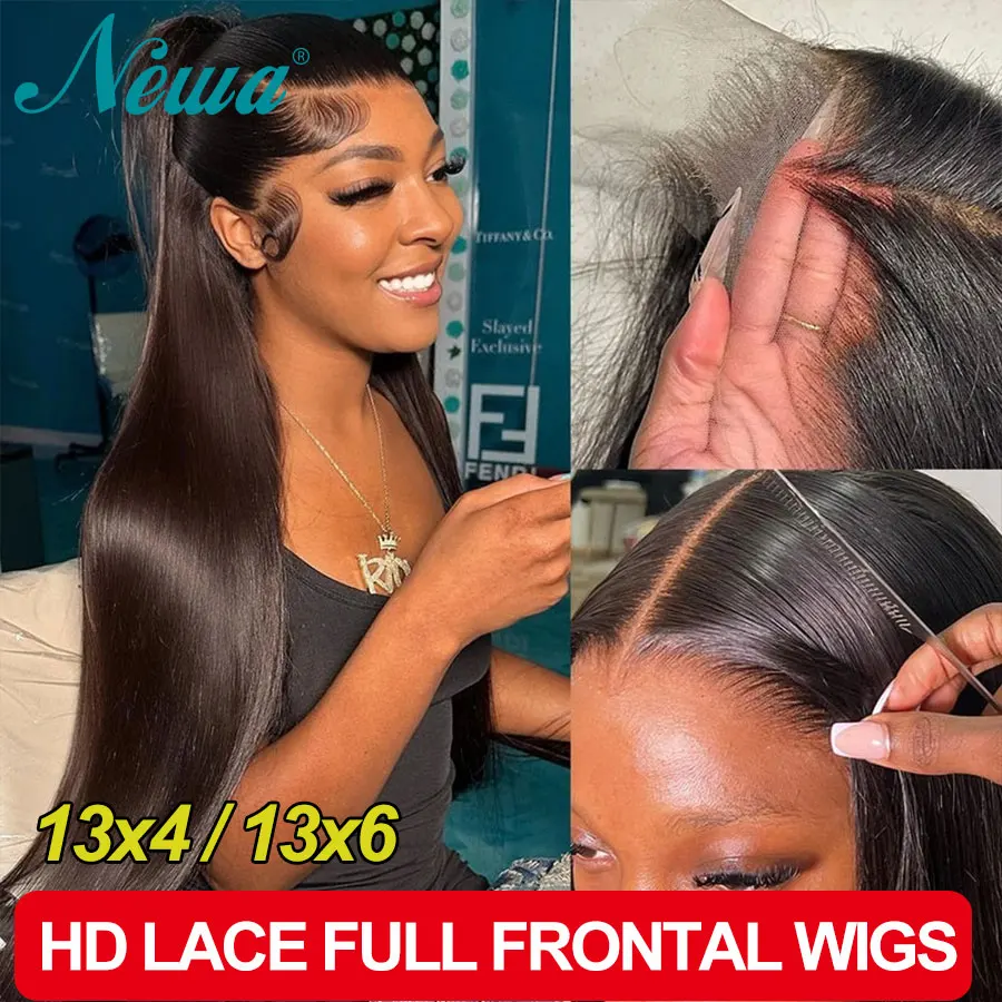 Newa Upgraded 13x6 HD Lace Full Frontal Wigs Glueless Straight Human Hair Wigs Pre Plucked Natural Scalp Brazilian Hair HD Wigs