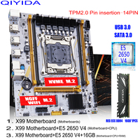 QIYIDA X99 Motherboard Set LGA 2011-3 Kit Xeon E5 2650 V4 CPU Processor With 16GB DDR4 ECC RAM Memory SATA3.0 USB 3.0 NVME M.2