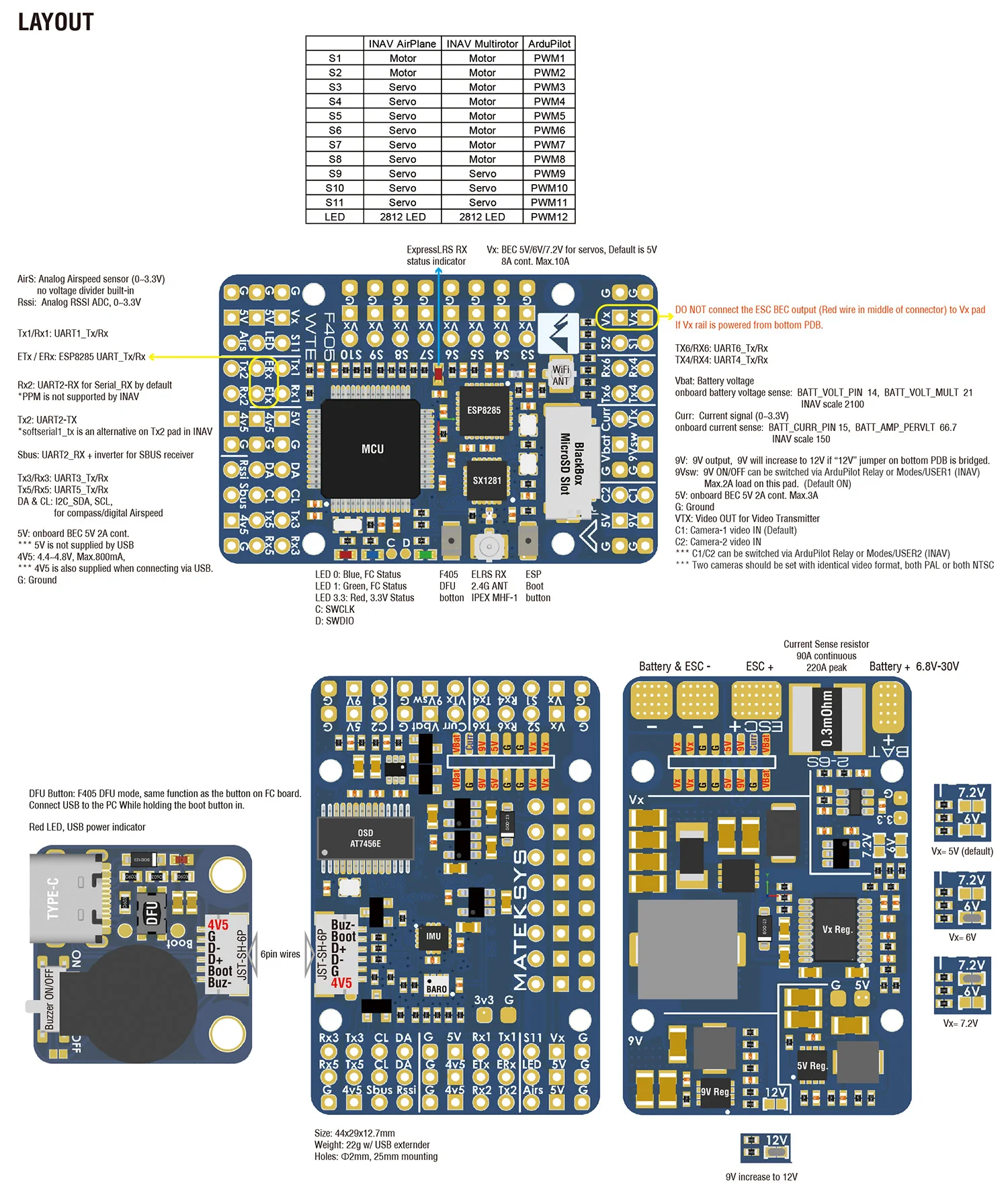 MATEK System F405-WTE Flight Controller Built-in OSD Blackbox ExpressLRS 25 x 25mm For FPV Fixed Wing Drone F405-WSE Upgrade