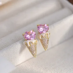 2023 New Sight Crystal Ice Cream Stud Earrings For Women Fashion Brand Jewelry Elegant Heart Earrings Gift