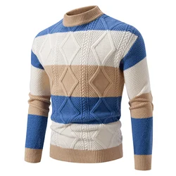 Maglione lavorato a maglia patchwork moda uomo autunno inverno collo finto pullover in maglia a maniche lunghe maglione casual vitalità giovanile da uomo