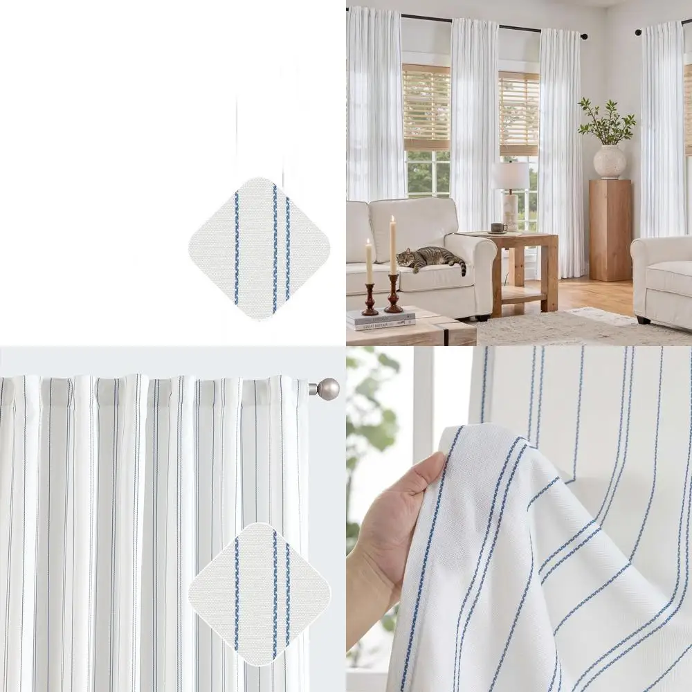 

Modern Linen-Inspired Blue Striped Curtains, 108 Length, Privacy & Light Filtering, for Living Room & Bedroom