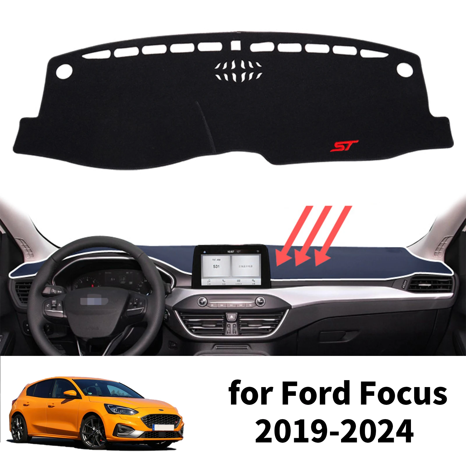 

Car Dashboard Mat for Ford Focus ST RS 2024 - 2019 Sunshade Protective Carpet Dash Mat Dashmat