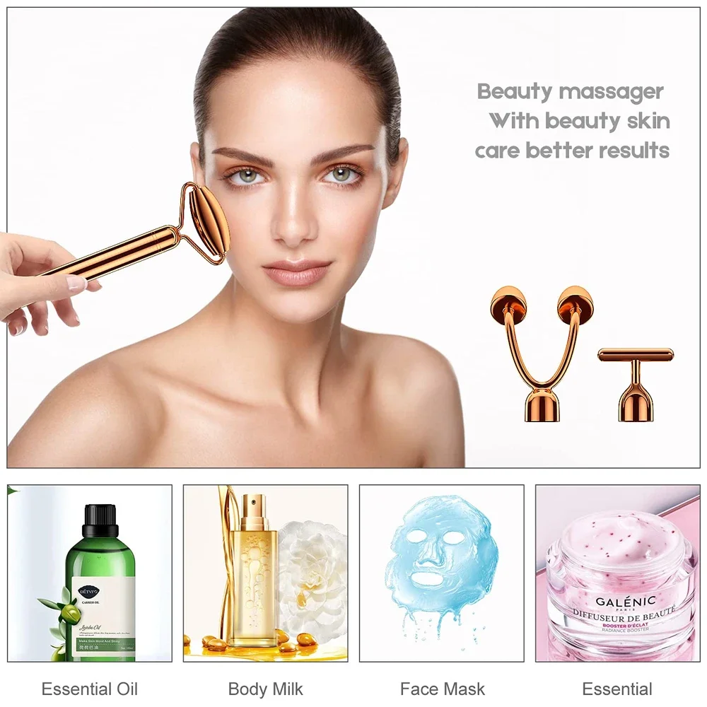 3 in 1 Stainless Steel Face Spa Massager For Beauty Health Nose Up Lifting Face Massage Kit Facial Slimming Face Skin Care Tools