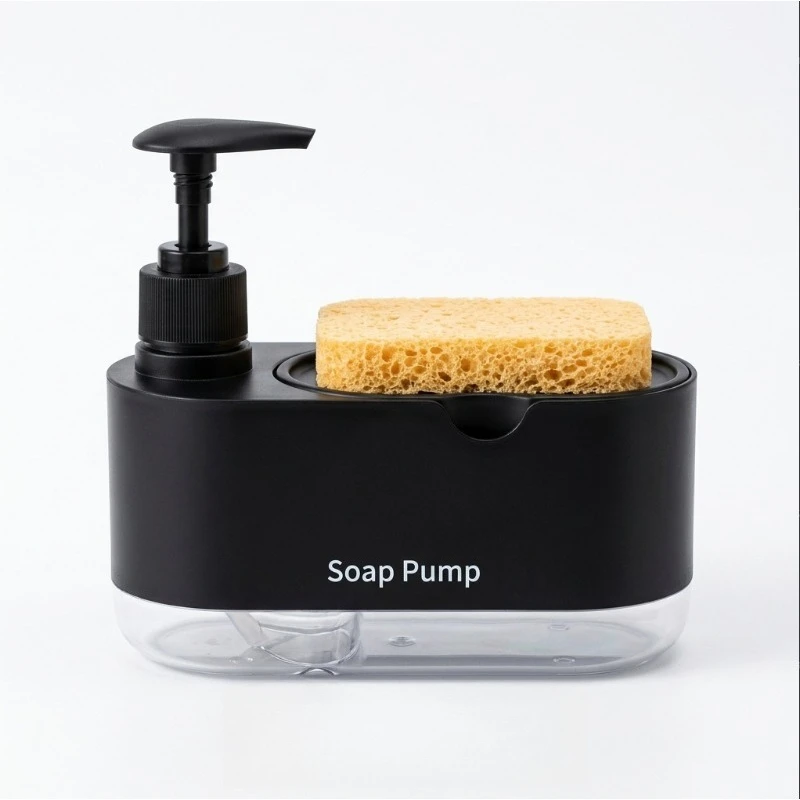 

1pcs Sponge 2-in-1 Soap Dispenser Plastic with Clear Window Kitchen Liquid Soap Pump with Sponge Caddy