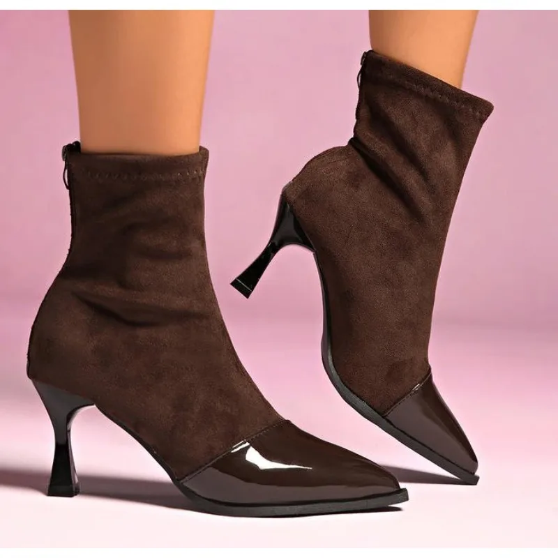 

Autumn Winter Fces Women Sock Ankle Boots Fashion Square Heel Ladies Elegant Keep Warm Short Booties Women's Footwear 41 42