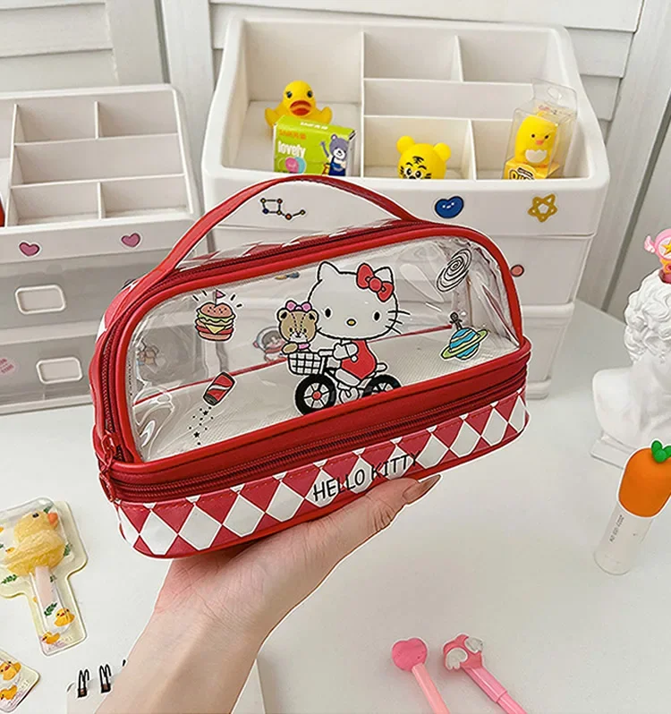 Cartoon Hello Kitty astuccio carino serie Sanrio Kuromi grande capacità doppio strato multifunzionale portapenne portatile regalo per bambini