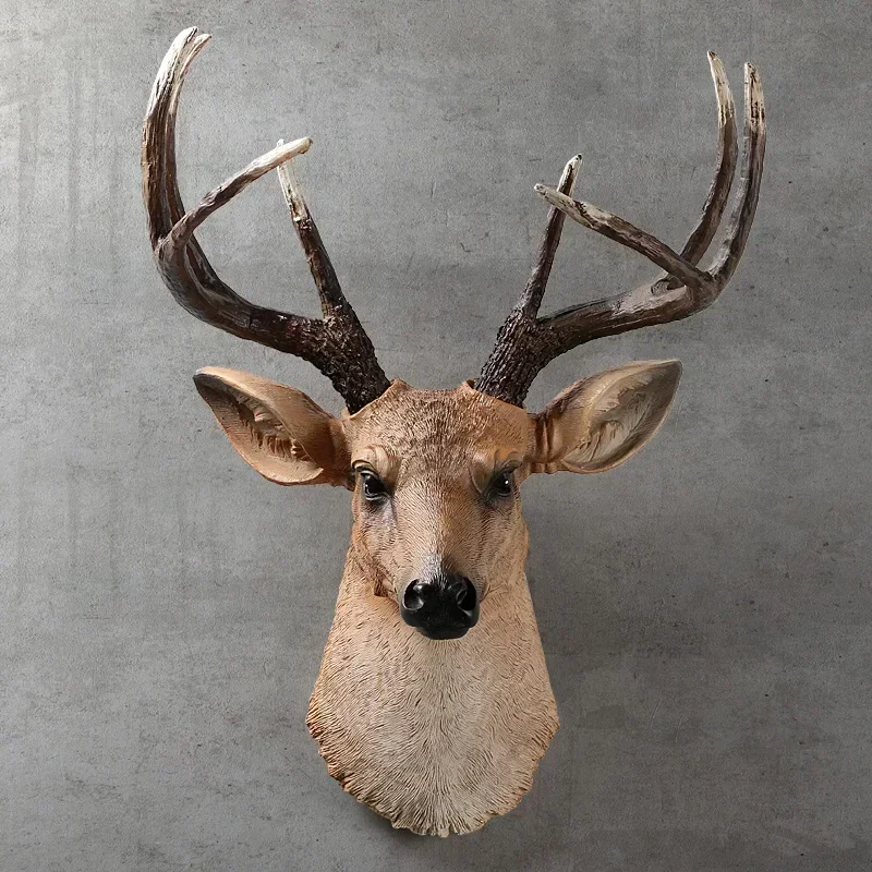 [Crafts] American realistic deer head wall hanging 3D animal head resin pendant statue home decoration TV room background wall