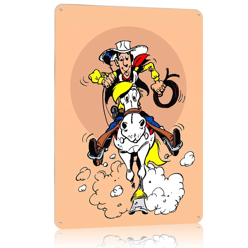 لاكي لوك هورس كاريكاتير طباعة ملصق معدني على ديكورات الحائط علامات القصدير المعدنية القابلة للتخصيص لتزيين الحائط الفني