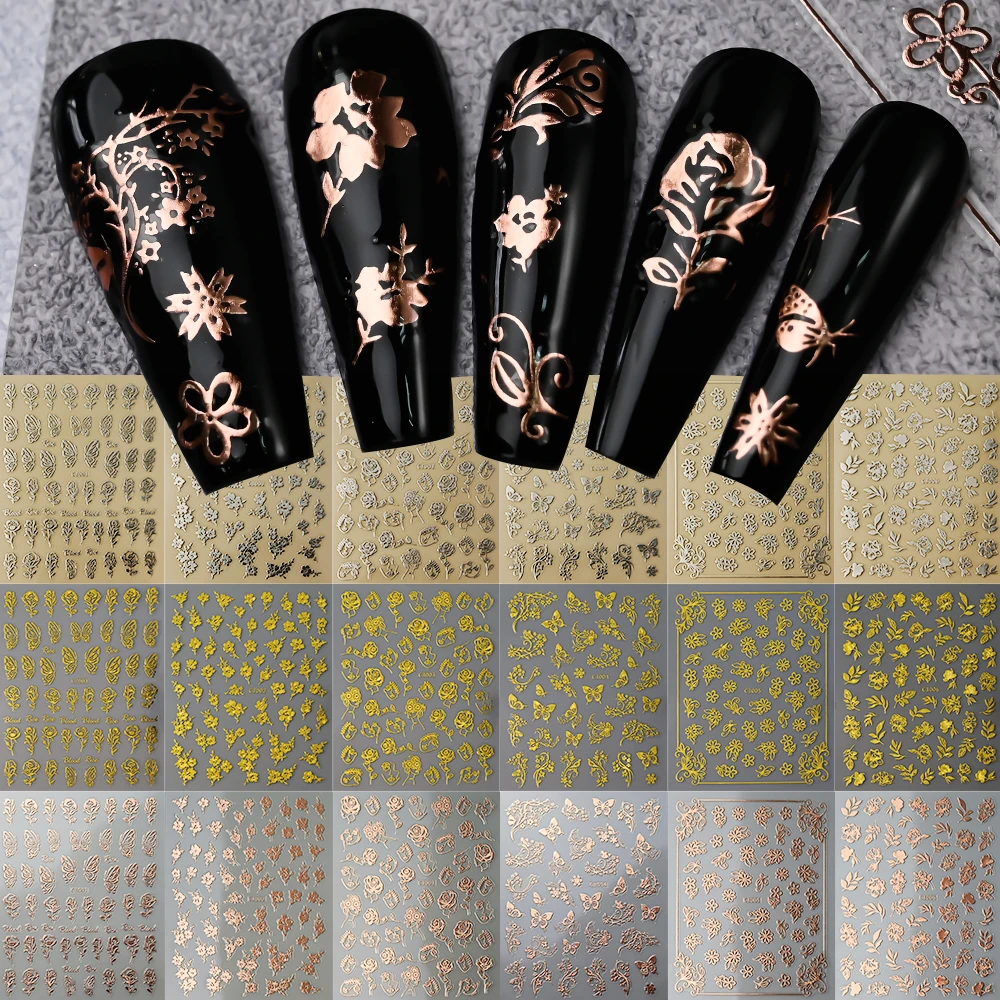 6 pçs/set ouro adesivos de unhas flor folha borboleta 3d sliders decalque gel polonês adesivo diy design manicure dicas peças do prego # NL P.L. #