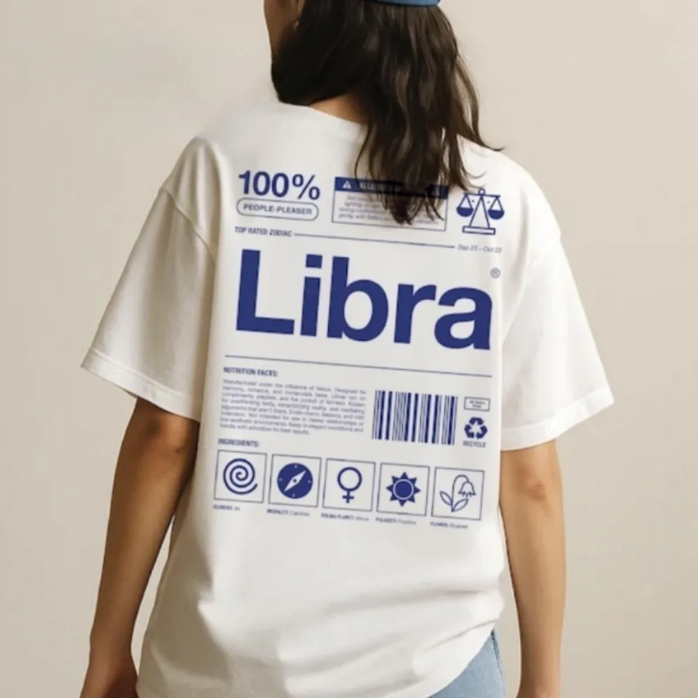 Libra Zodiac T-Shirt Nutrition Label Astrology Graphic Tee Women T Shirt Cotton T Shirt High Quality Cotton Tops Ropa Mujer