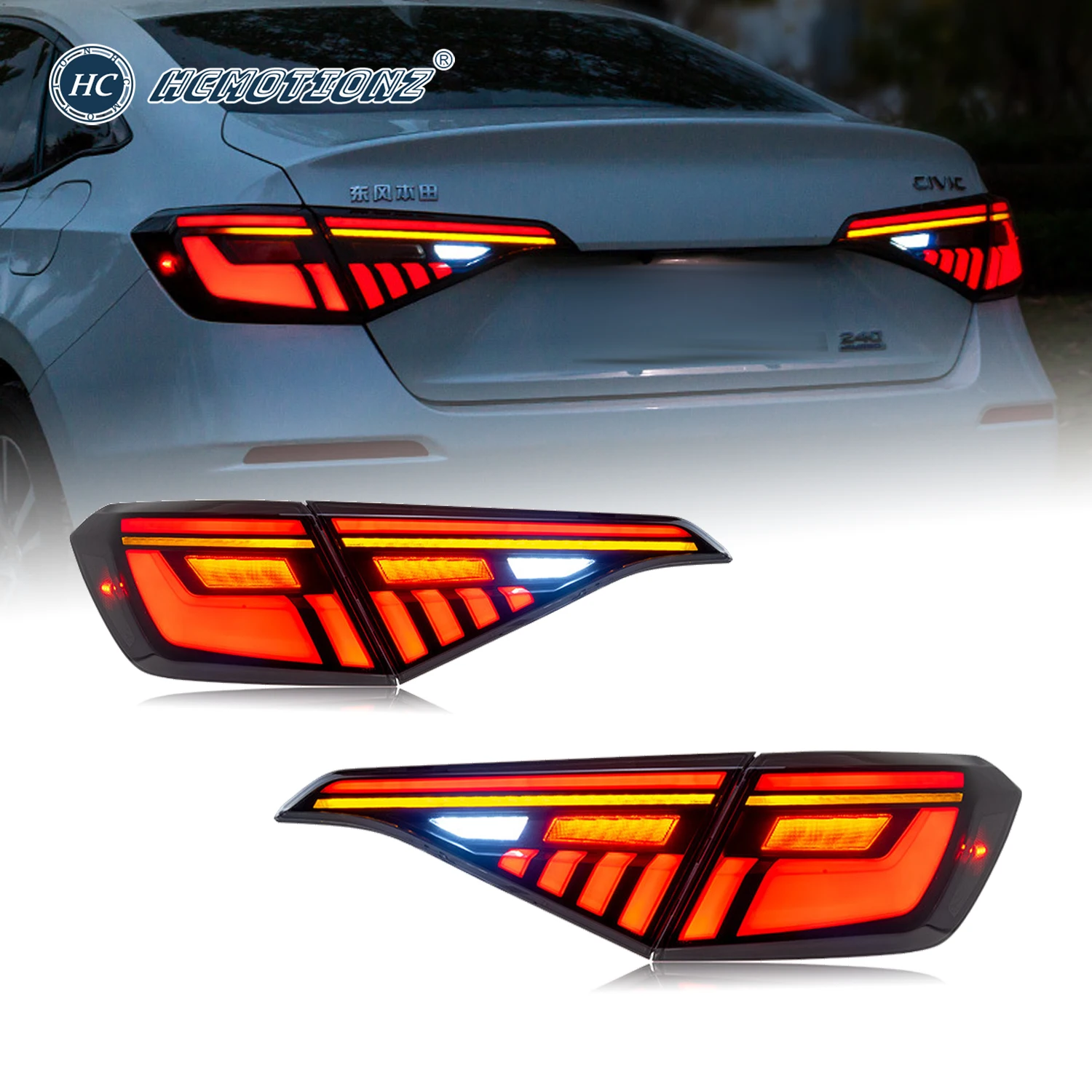 HCMOTIONZ Tail Lights for Honda Civc 11th Gen 2022-2024 Sedan DRL Animation Rear Lamps Asseories LED Back Lights Assembly