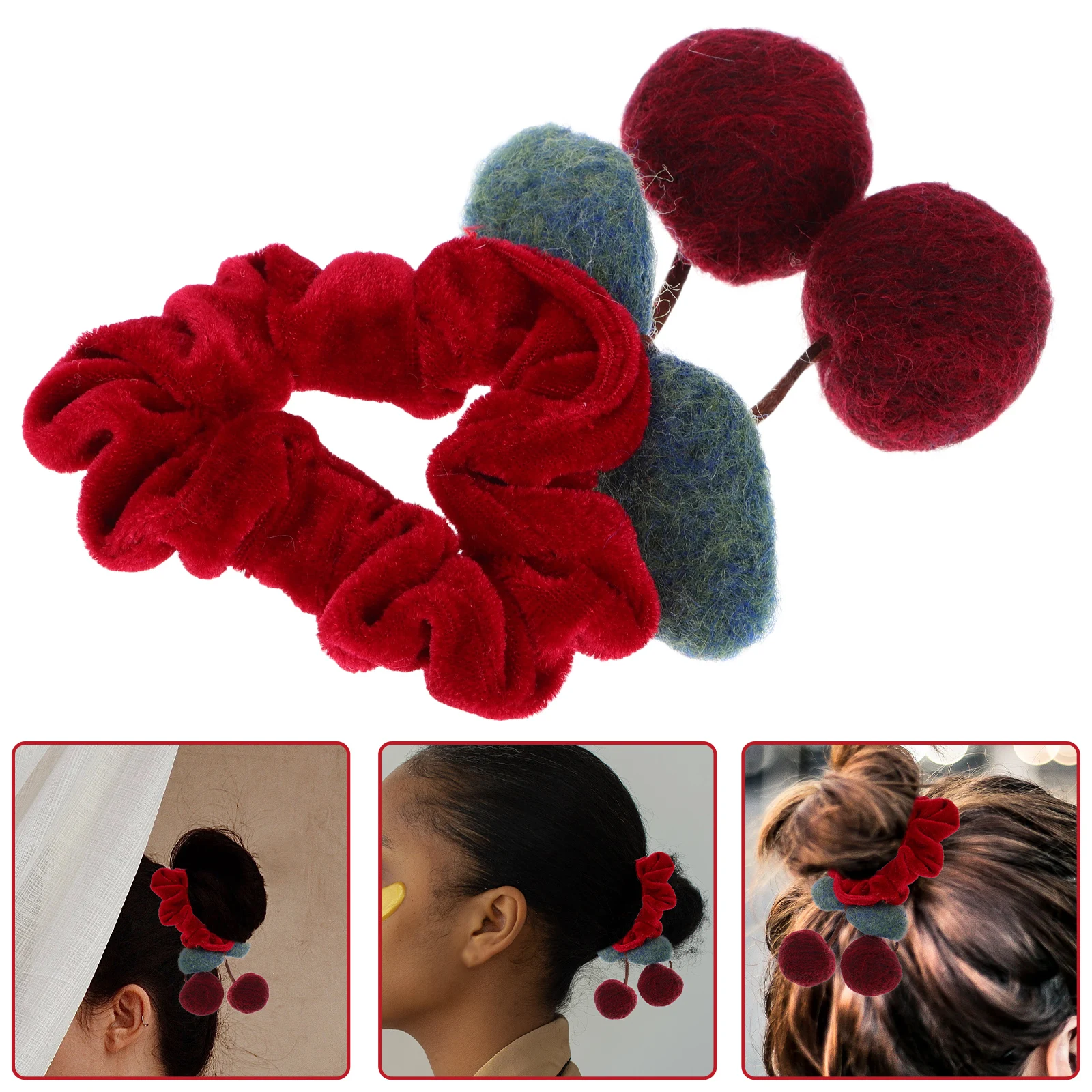 

Cherry Scrunchy Soft Cloth Band Elastic Hair Tie For Women Girls Fall Autumn Wear Ponytail Holder Party Favors Gymnastics