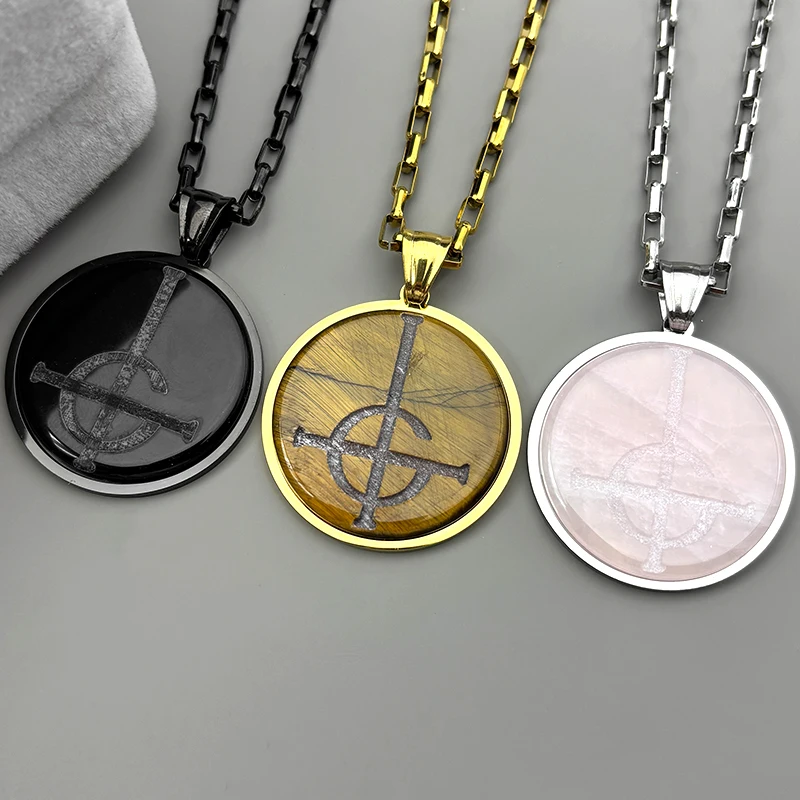 

Tiger Eye Stone Ghost Nameless Band BC Stainless Steel Necklace for Women Men Ghoul Cross Musical Band Mask Necklaces Jewelry