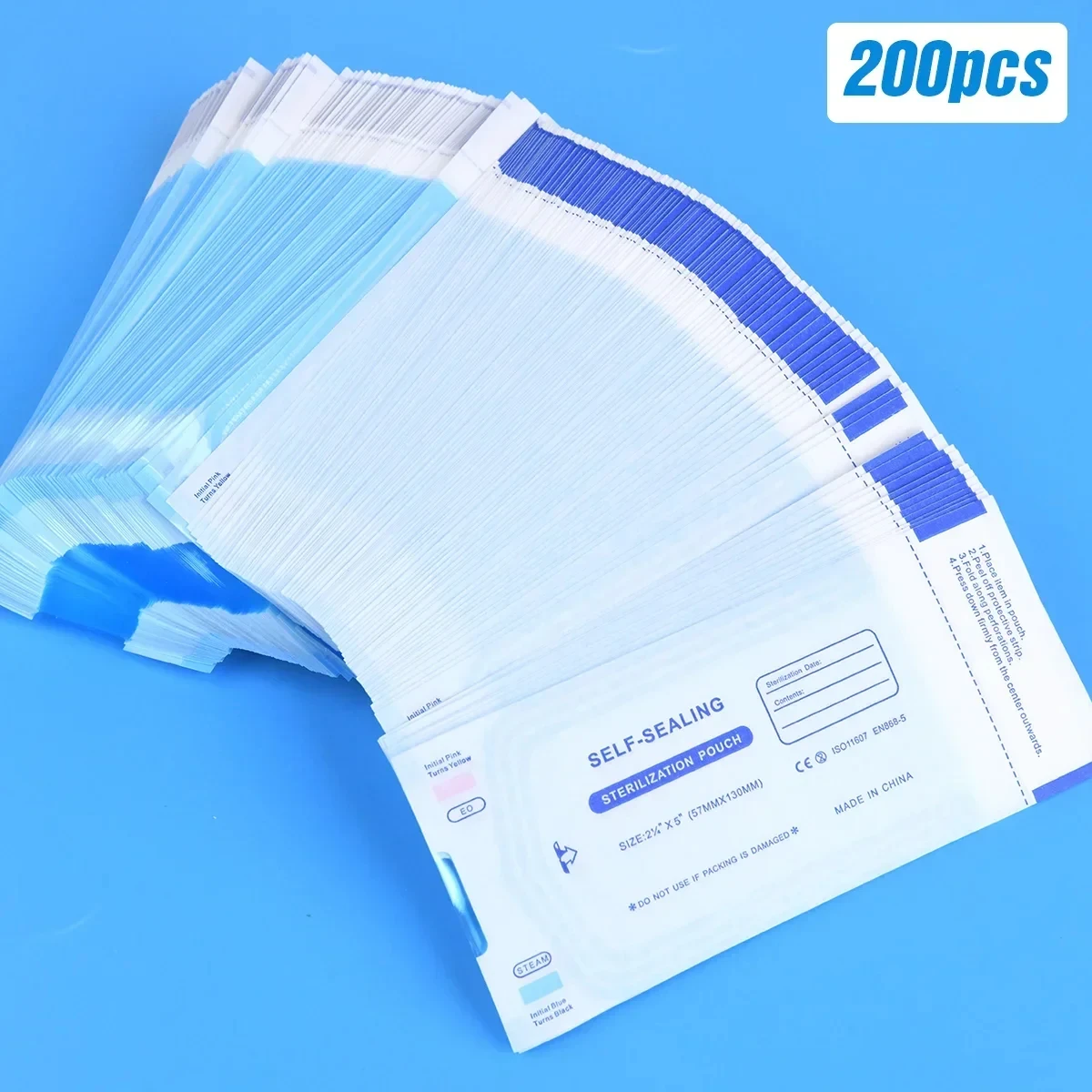 

20/50/100 шт. оптом: Самозапечатывающиеся пакеты для стерилизации 57x130 мм, медицинская бумага для пирсинга, татуировок, стоматологических инструментов