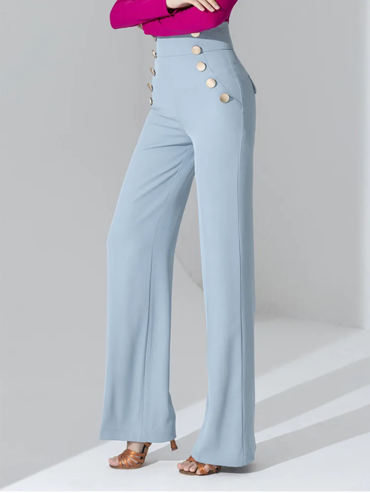 

High Waist Ballroom Dance Standard Pants Kawaii Clothes Waltz Classical Solid Color Hippie Latin Women Buttons Trousers