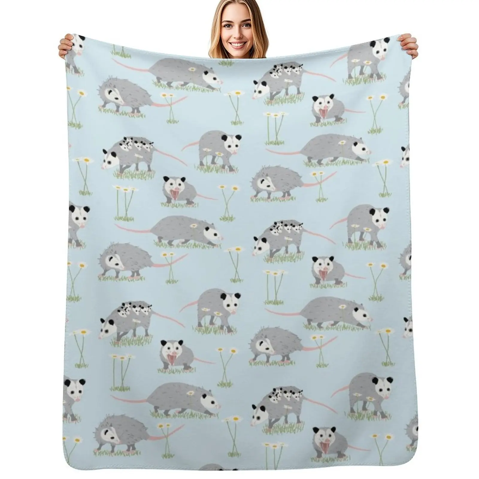 

Opossums and Daisies Throw Blanket Warm Comfortable Blanket for Office Napping