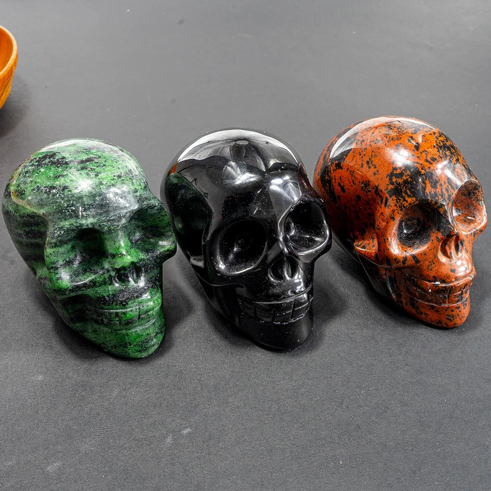 Beautiful Natural Obsidian Crystals Skulls Polished Skeleton Head Reiki Healing Desktop Decor Crafts Stones Halloween Gifts