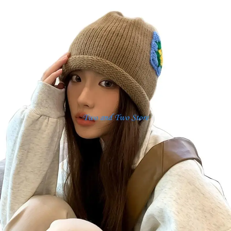 

HX6F Lovely Slouchy Beanie Hat Handmade Knit Pullover Hat Women Windproof Winter Hat