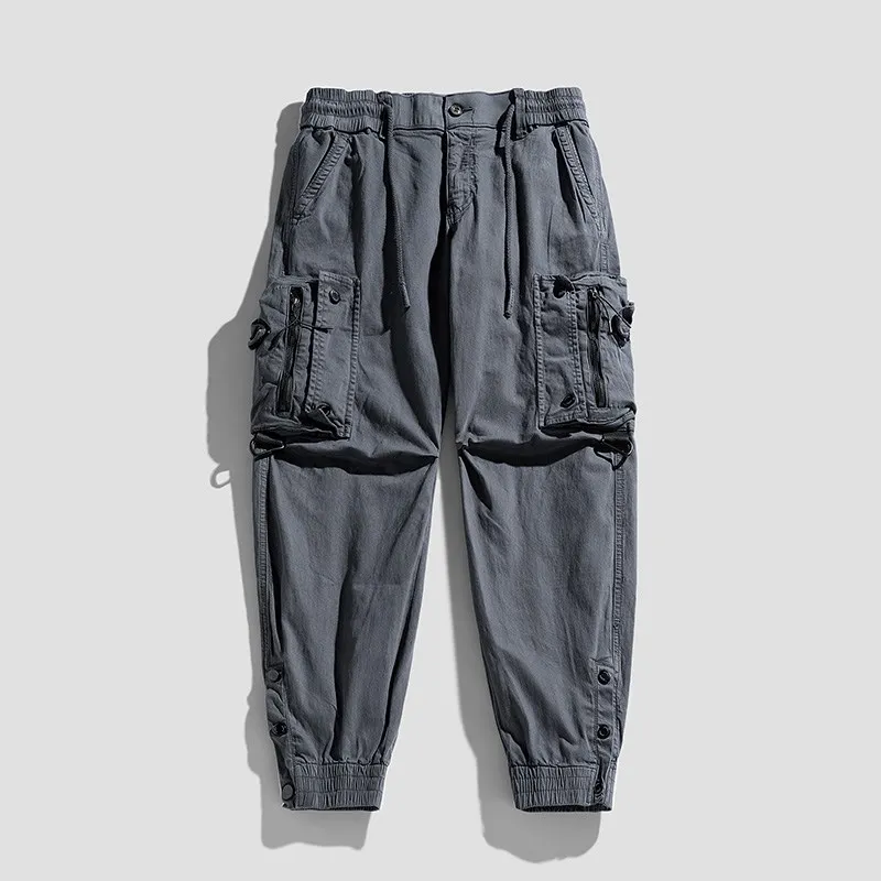 

Мужские рабочие брюки из чистого хлопка с застежками на пуговицах, спортивные повседневные длинные брюки, осенний сезон, свободный крой, низкая талия, уличный стиль