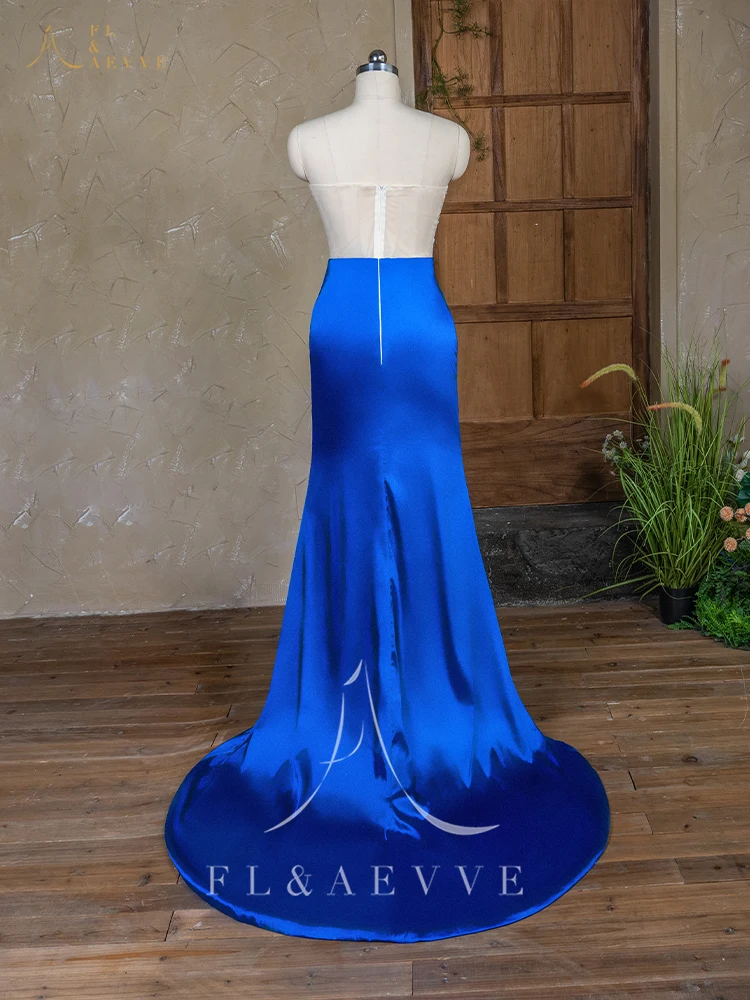 فستان وصيفة العروس من الساتان باللون الأزرق الملكي من FL&AEVVE بكتف واحد حورية البحر فستان رسمي لحفلات الزفاف حسب الطلب #4