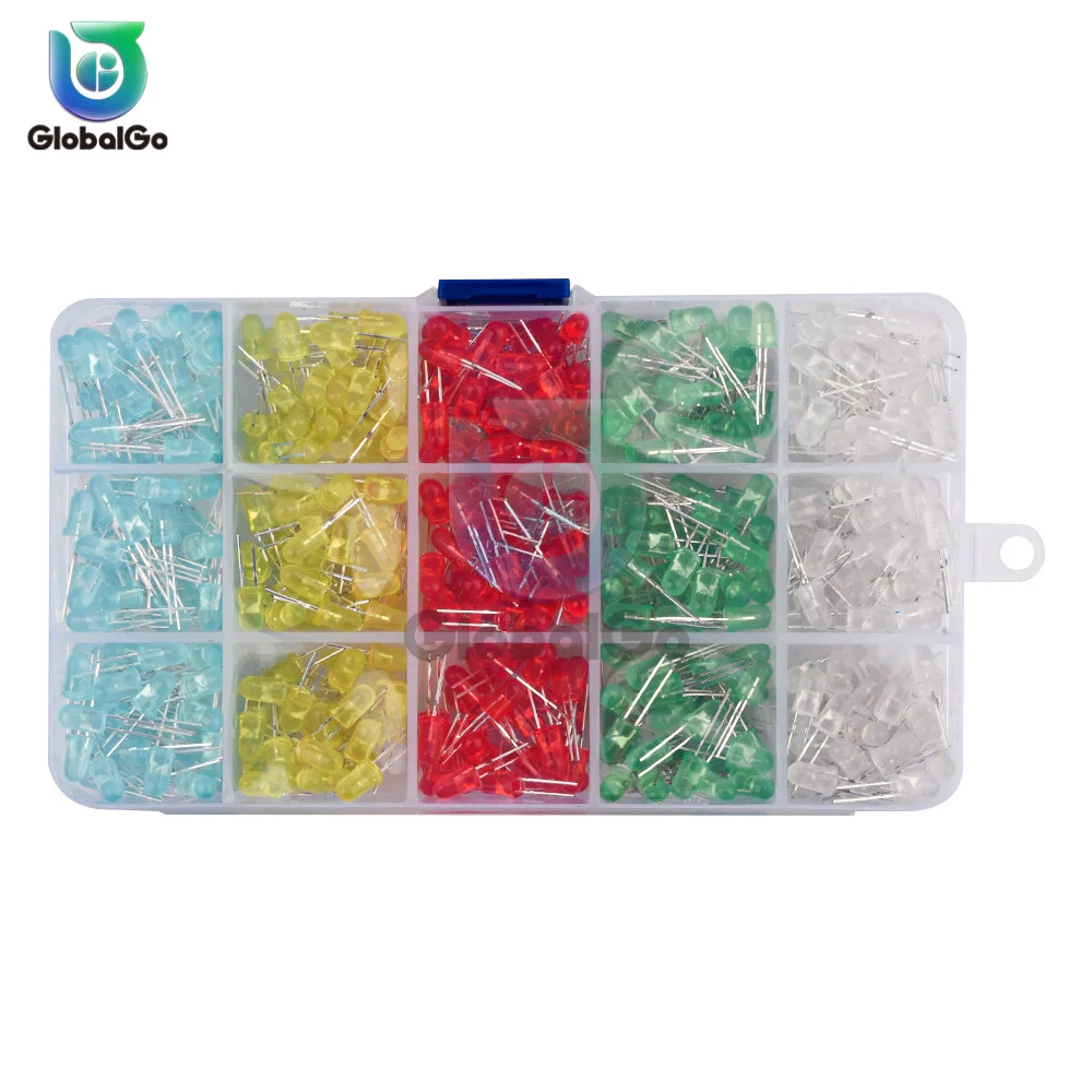 500pcs/lot 5mm LED Diode Assorted Kit Red Yellow Blue Green White DIY led lights Diodes electronic kit