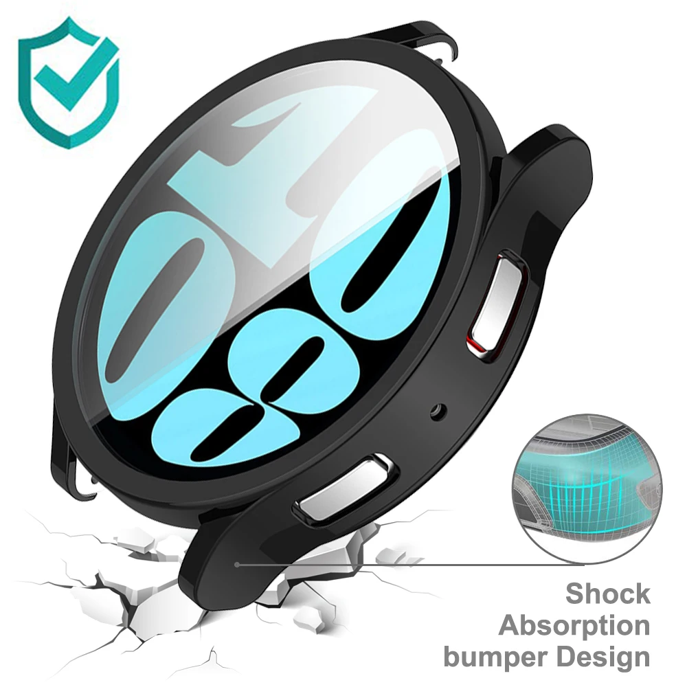 زجاج وحافظة لساعة سامسونج جالاكسي ، غطاء بي سي ، واقي ممتص للصدمات من جميع الاتجاهات ، ملحقات ، 40 مللي متر ، 44 مللي متر ، 6