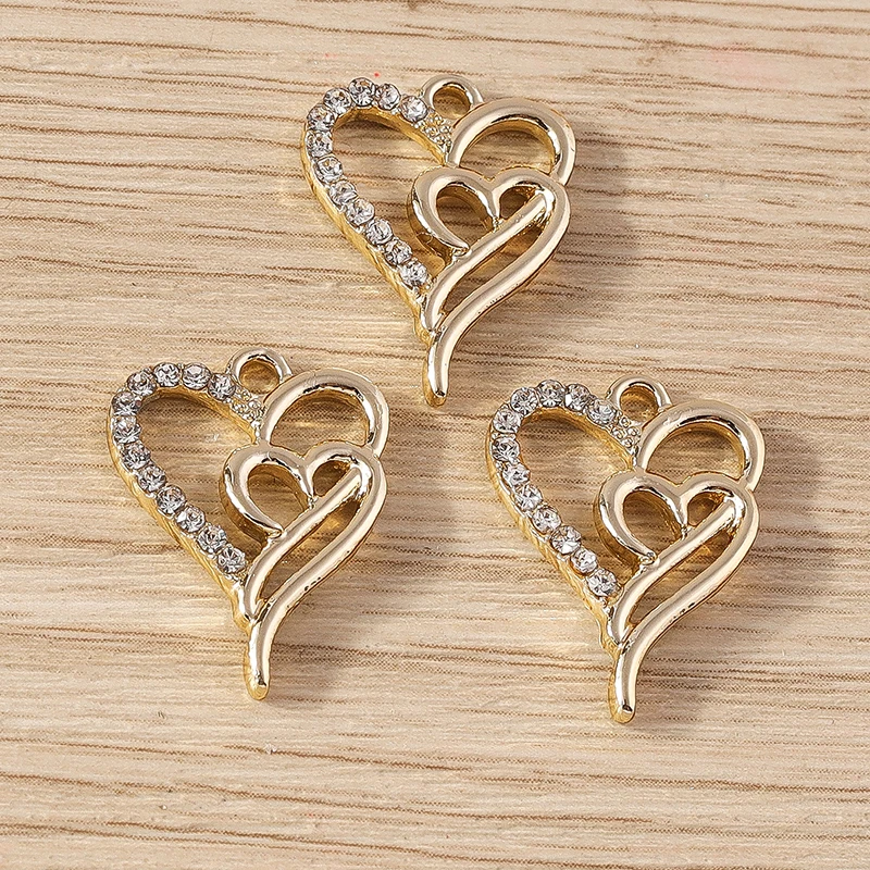 Tusember 10 Stück exquisite silberfarbene Kristall-Liebesherz-Charms für die Schmuckherstellung, modische Ohrringe, Halsketten, DIY-Anhänger – Detail 31