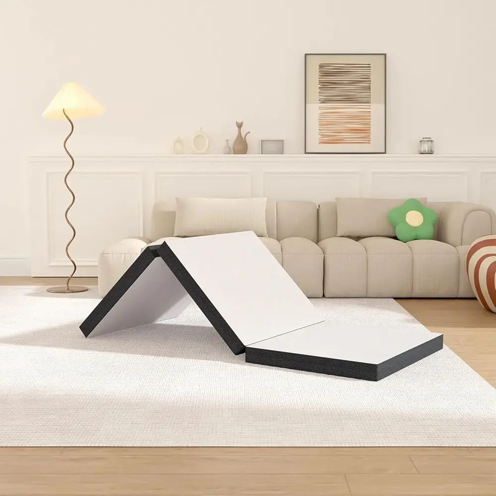 

Tri Fold Mattr Queen Tri-Fold Memory Foam Mattr Topper - 3 H Narrow Twin Size - Portable & Washable Cover - I For Camping,