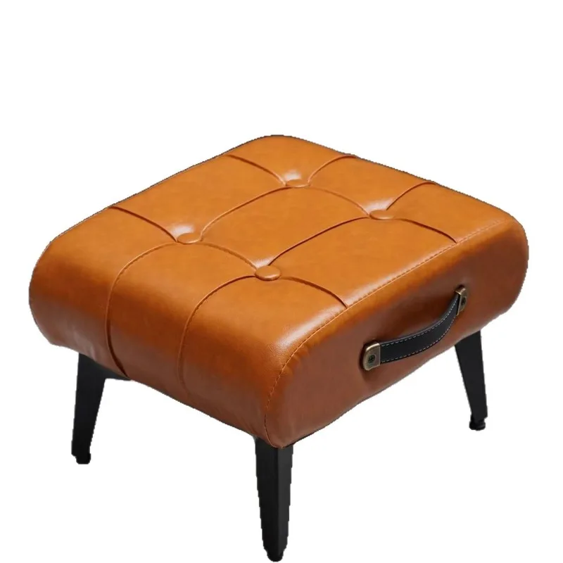 Oil wax leather soft bag stool at the door of the household, shoe stool at home