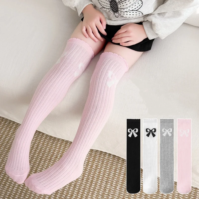 Sweet Bow Children's Long Socks Spring Summer Preppy Baby Girls Knee High Princess Socks Kids Cotton Student Stockings 3-8Y New