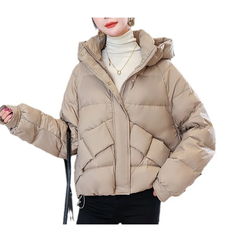 Piumino con cappuccio per donna, versione grande della moda, giacca temperamento Casual, colletto rialzato, cappotto invernale, marea, nuovo